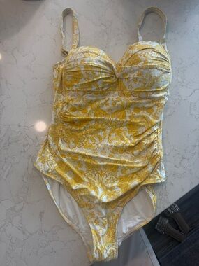 Yellow Floral One-Piece Swimsuit Size 10